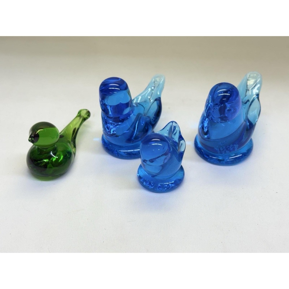Bluebird Of Happiness Lot Of 3 Leo Ward Glass Bird Figurines 2 Signed & 1 Green